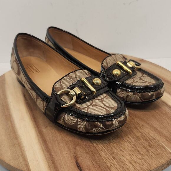 Coach Elkie Women's Monogram Loafers Size 8 B Brown - Picture 1 of 9